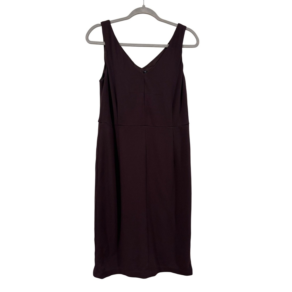 Eileen Fisher S Plum Aubergine Ponte Knit V-Neck Sleeveless Sheath Dress Shift